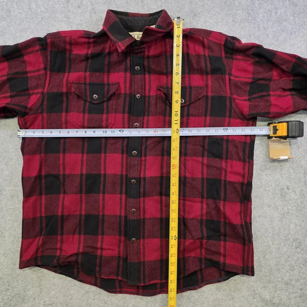 L.L. Bean Shirt Mens XL Red Plaid Long Sleeve Flannel Button Up Wool USA Buffalo